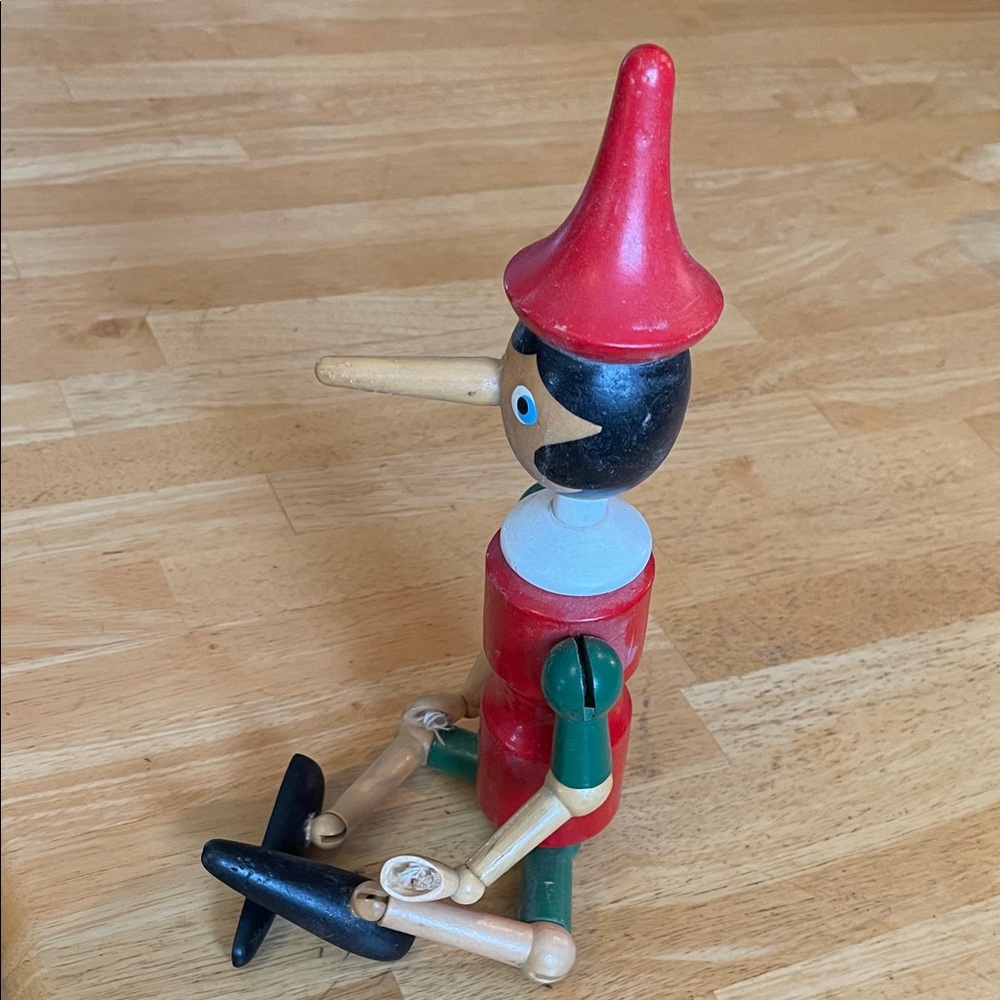Classic Wooden Pinocchio Doll- Red and Green - Picture 3 of 5